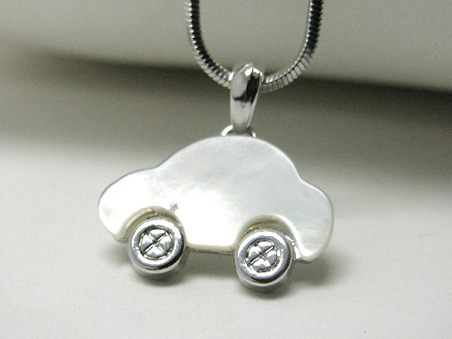 Made in korea whitegold plating mother of pearl car pendant necklace