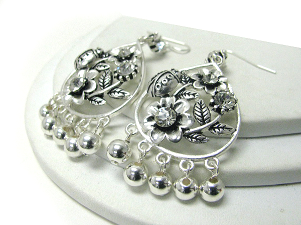 Crystal deco garden theme metal filigree earrings