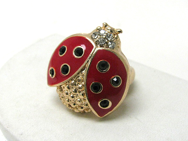 Crystal and epoxy deco lady bug stretch ring