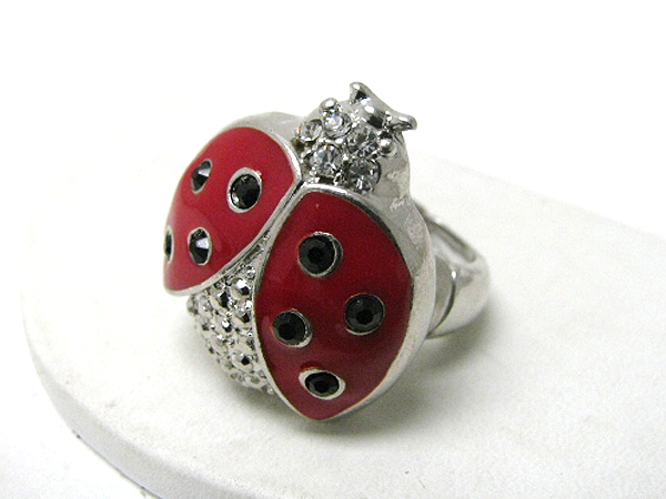 Crystal and epoxy deco lady bug stretch ring