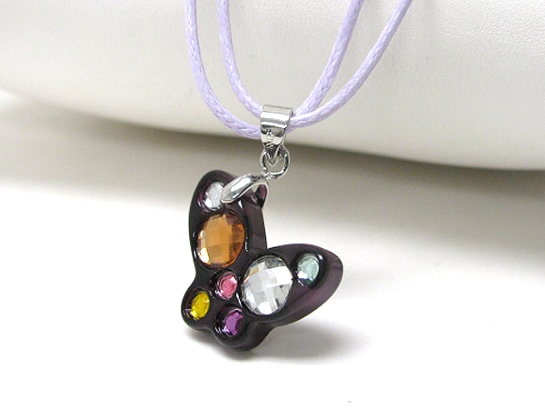 Acrylic stone deco butterfly pendant necklace - kid jewelry