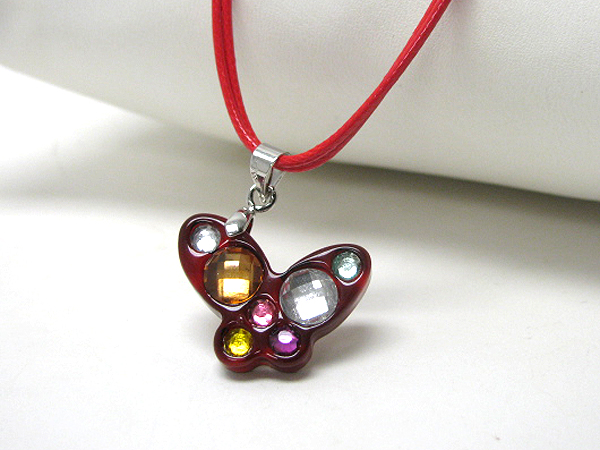 Acrylic stone deco butterfly pendant necklace - kid jewelry