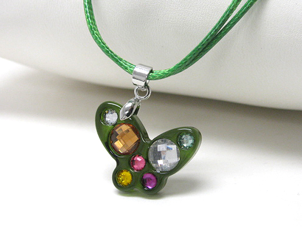 Acrylic stone deco butterfly pendant necklace - kid jewelry