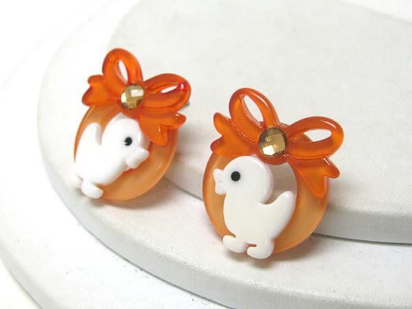 Acrylic chick and ribbon earring - kid jewelry