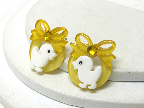 Acrylic chick and ribbon earring - kid jewelry