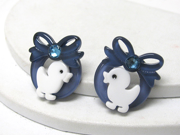 Acrylic chick and ribbon earring - kid jewelry