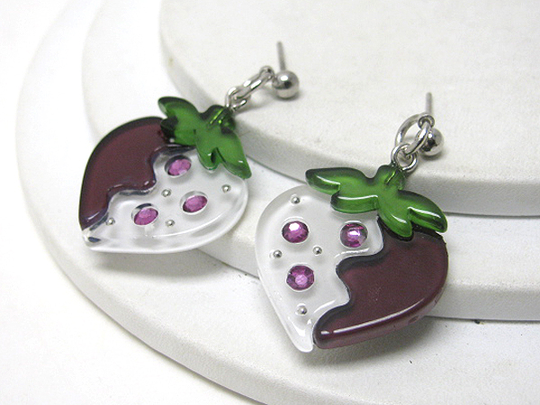 Acrylic stone deco strawberry earring - kid jewelry