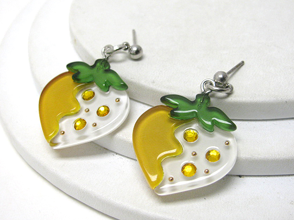 Acrylic stone deco strawberry earring - kid jewelry