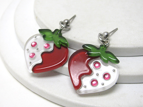 Acrylic stone deco strawberry earring - kid jewelry