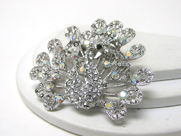 Crystal stud peacock pin or brooch