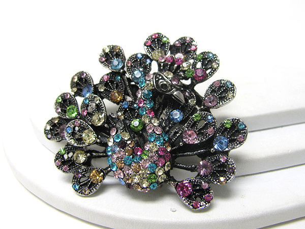 Crystal stud peacock pin or brooch