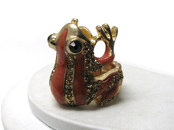 Crystal and epoxy deco frog stretch ring