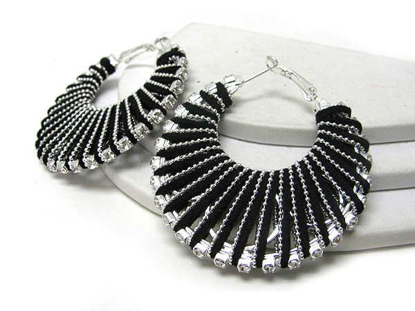 Crystal deco hoop and suede and metal chain wrap earrings - hoops