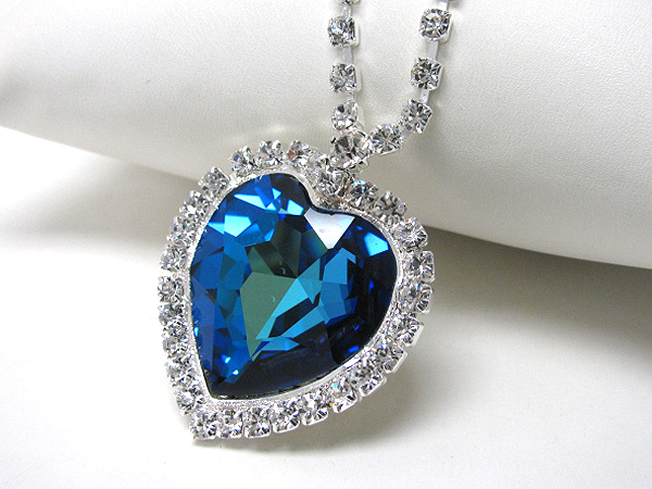 Swarovski crystal heart pendant and rhinestone chain necklace - made in usa