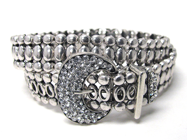 Crystal stud adjustable buckle and double wrap stretch metal chain bracelet - free wrap style