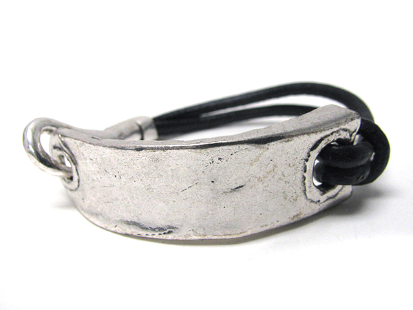 Solid curved metal and cord bracelet