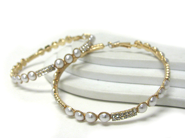 Crystal and pearl mix large hoop earrings - hoops