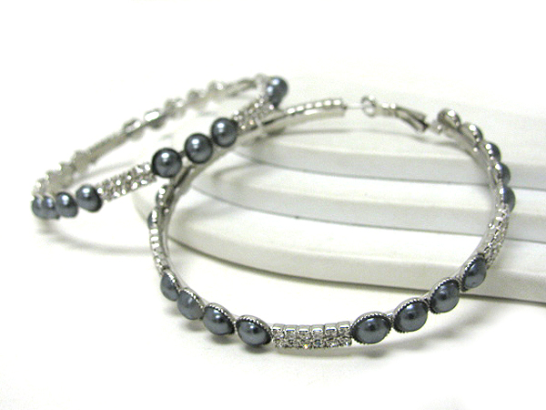 Crystal and pearl mix large hoop earrings - hoops