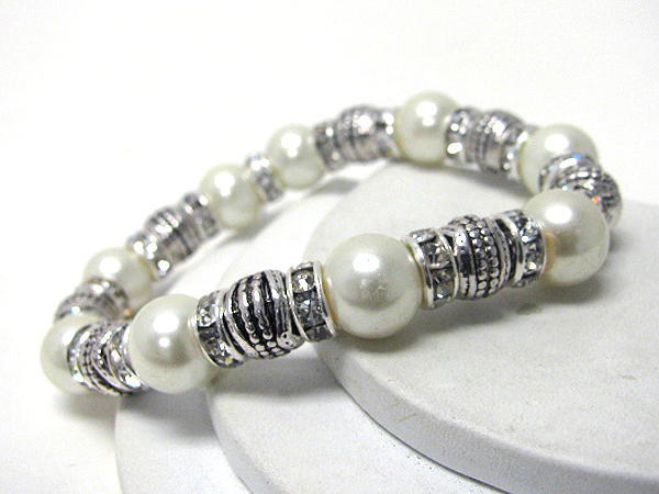 Crystal and pearl deco link stretch bracelet