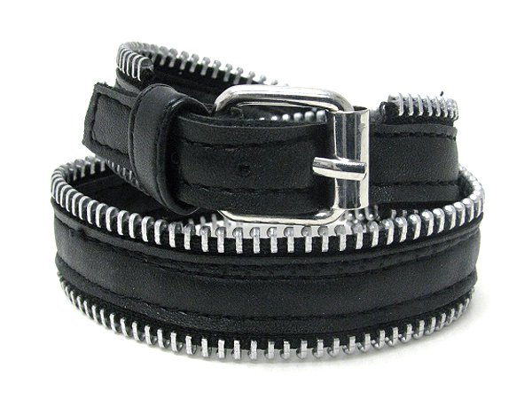 Synthetic leather and zipper double wrap bracelet