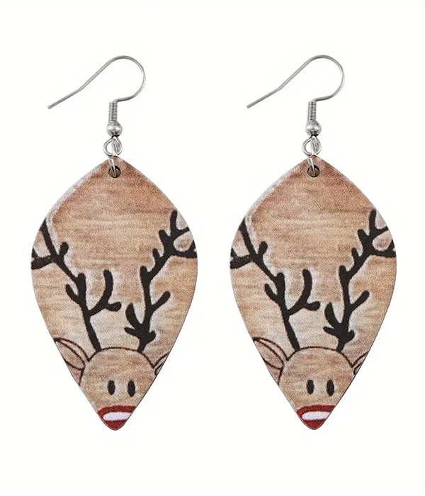 Christmas theme reindeer wood earring