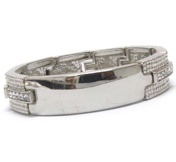 Plain metal and crystal deco stretch bracelet