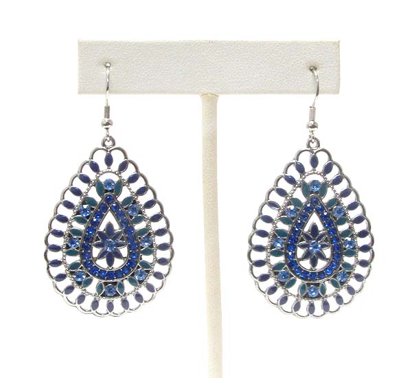 Crystal and epoxy deco flower center teardrop earring