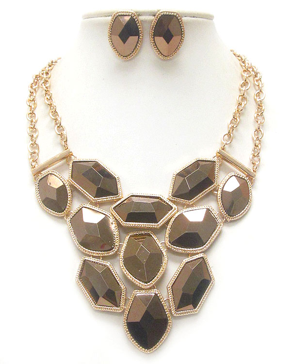 Multi facet acrylic stone link bib style necklace earring set