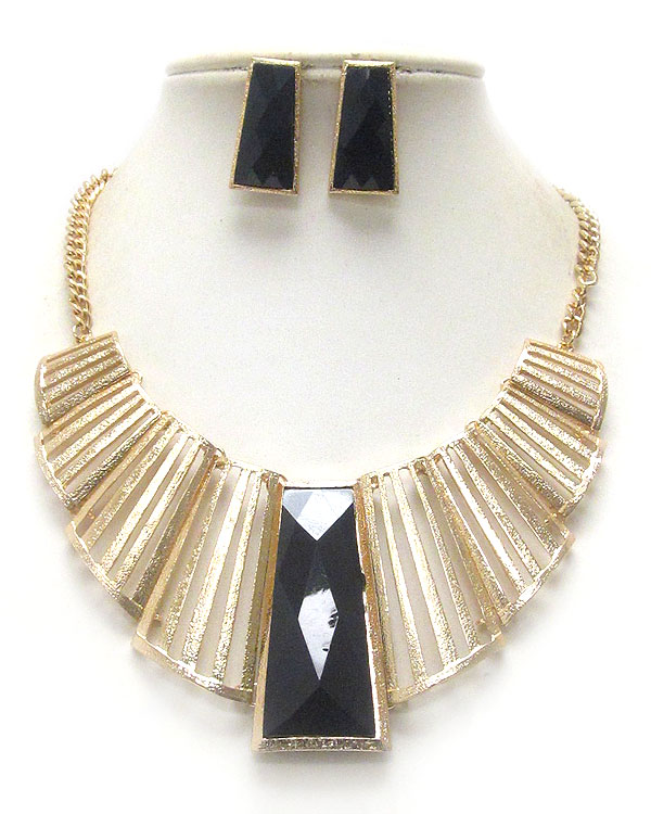 Facet acrylic center and multi metal bar link statement necklace earring set