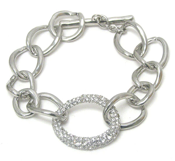 Crystal deco thick metal chain link toggle bracelet