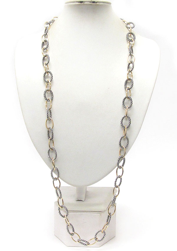 Designer style metal rope link long necklace