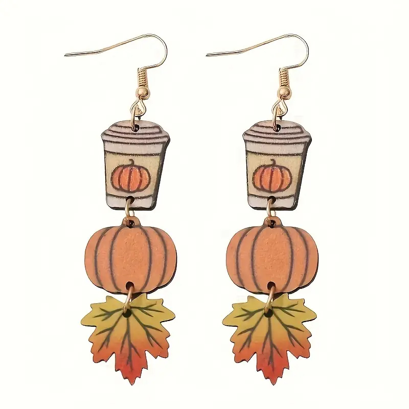 Thanksgiving theme pumpkin maple leaf earring