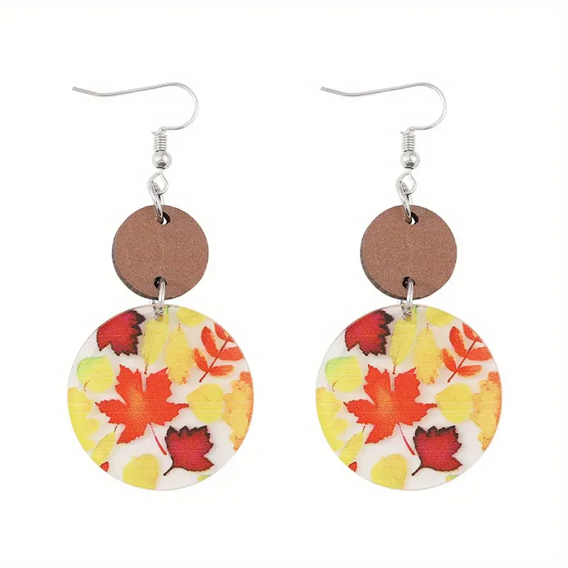 Thanksgiving theme acrylic disc earring - maple leaf