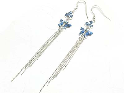 Long tail drop crystal butterfly earring