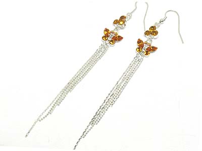 Long tail drop crystal butterfly earring