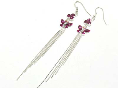 Long tail drop crystal butterfly earring