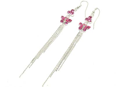 Long tail drop crystal butterfly earring