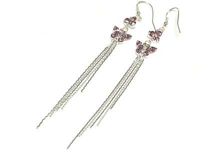 Long tail drop crystal butterfly earring