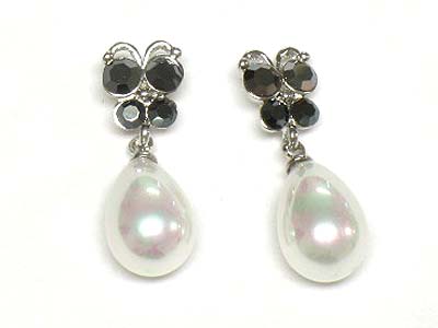 Crysatl butterfly and pearl drop earring