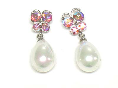 Crysatl butterfly and pearl drop earring