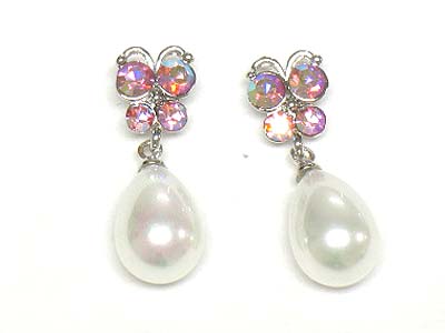 Crysatl butterfly and pearl drop earring