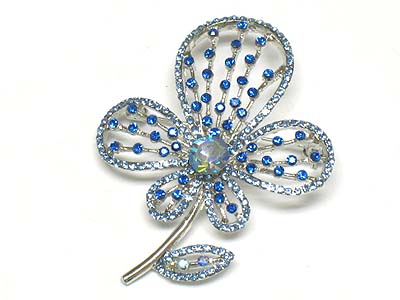 Crystal flower with leaves brooch