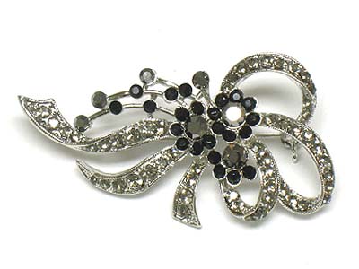 Crystal ribbon deco brooch