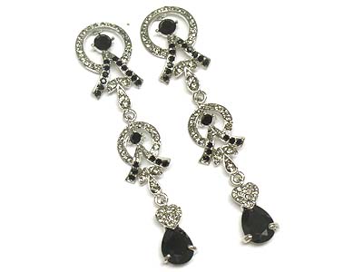 Cubic tear drop and crystal drop earring