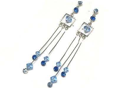 Crystal and 3 metal line long drop earring