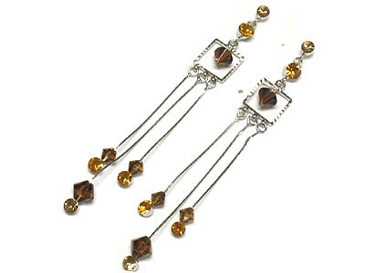 Crystal and 3 metal line long drop earring