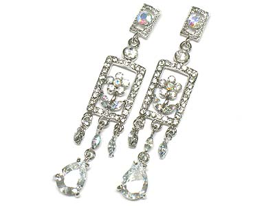 Boutique style cubic and crystal flower deco earring