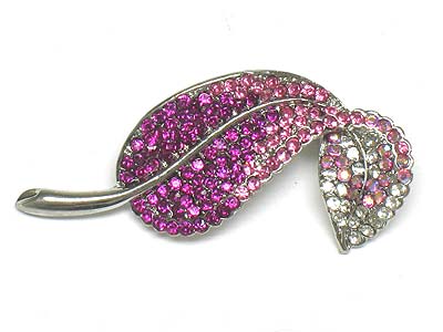 Boutique style detail crystal deco leaf brooch