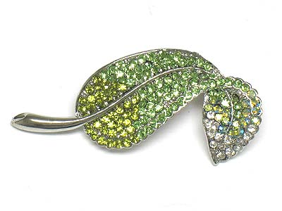 Boutique style detail crystal deco leaf brooch