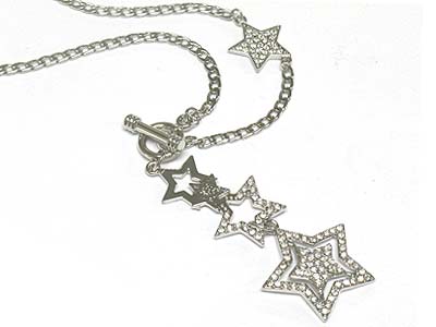 Crystal stone deco multi star pendant necklace